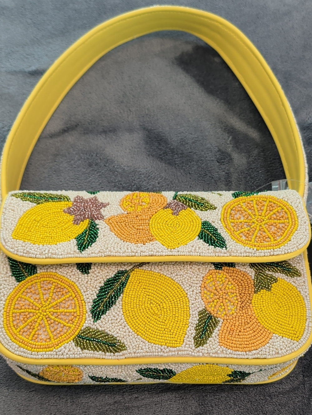 America & Beyond Beaded Lemon Print Shoulder Bag - Yellow